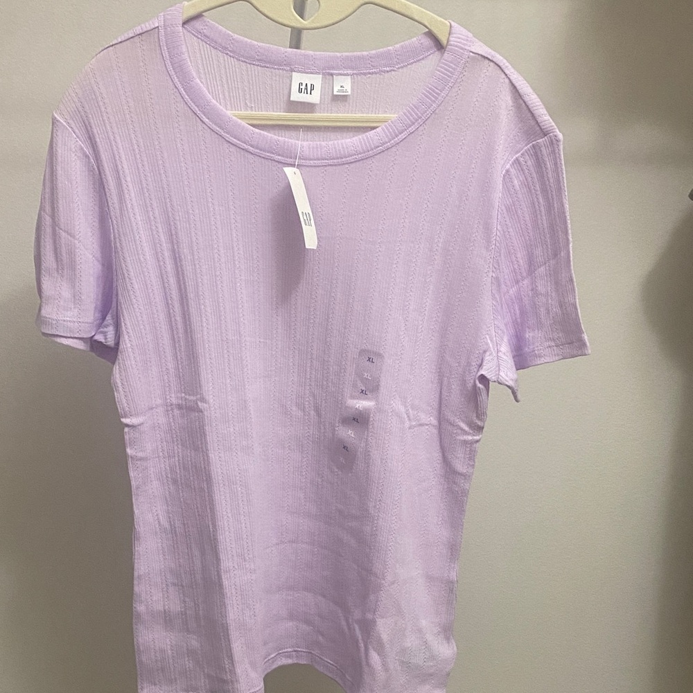 GAP Pastel Lavender Short Sleeve Ribbed Crew Tee XL PTP abt 19 & stretches